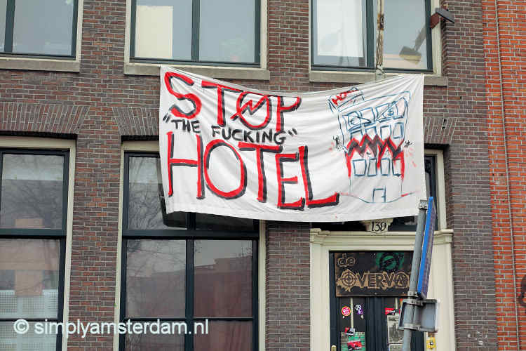 Protest banner against hotels
