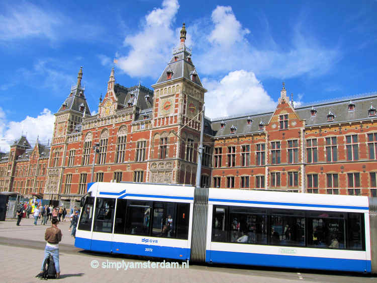 Tram in front of Amsterdam Central Station